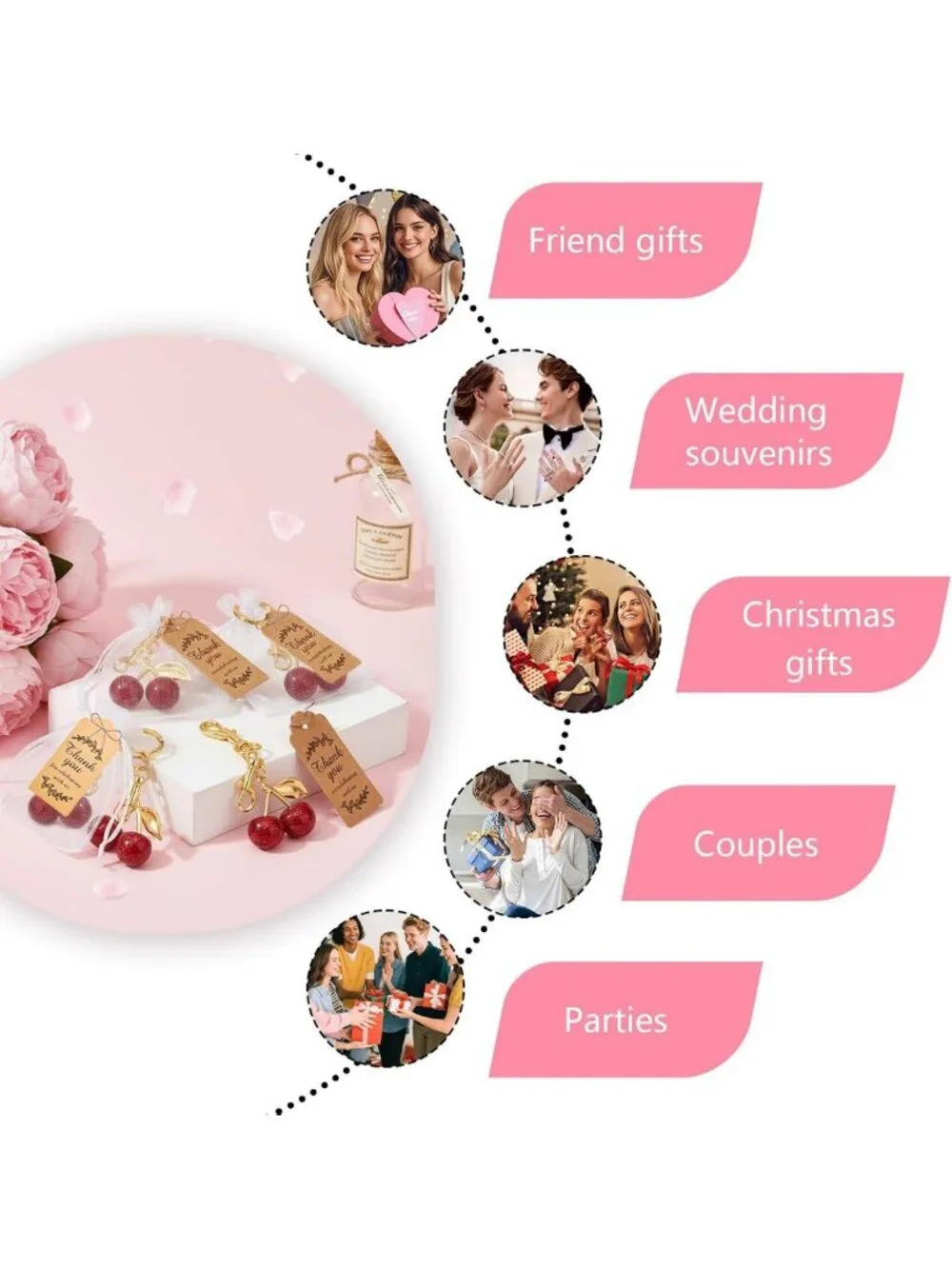48PCS Cherry Keychains Bulk Charm Accessories for Women, Cute Purse Keyrings